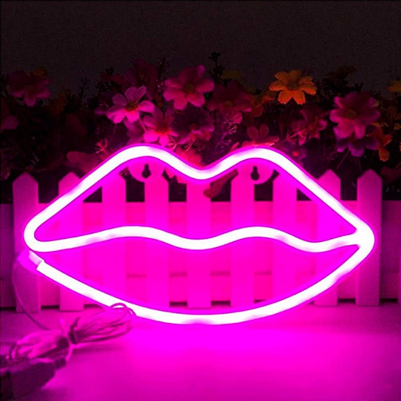 MorTime Cute Neon Signs, LED Neon Light for Party Supplies, Girls Room Decoration Accessory, Table Decoration, Children Kids Gifts (Lip Shaped) - Image 1